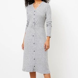 LOFT Petite Knotted Button Midi Dress - SP Gray